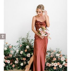 Revelry Skye Satin Bridesmaid Dress in Cinnamon Rose